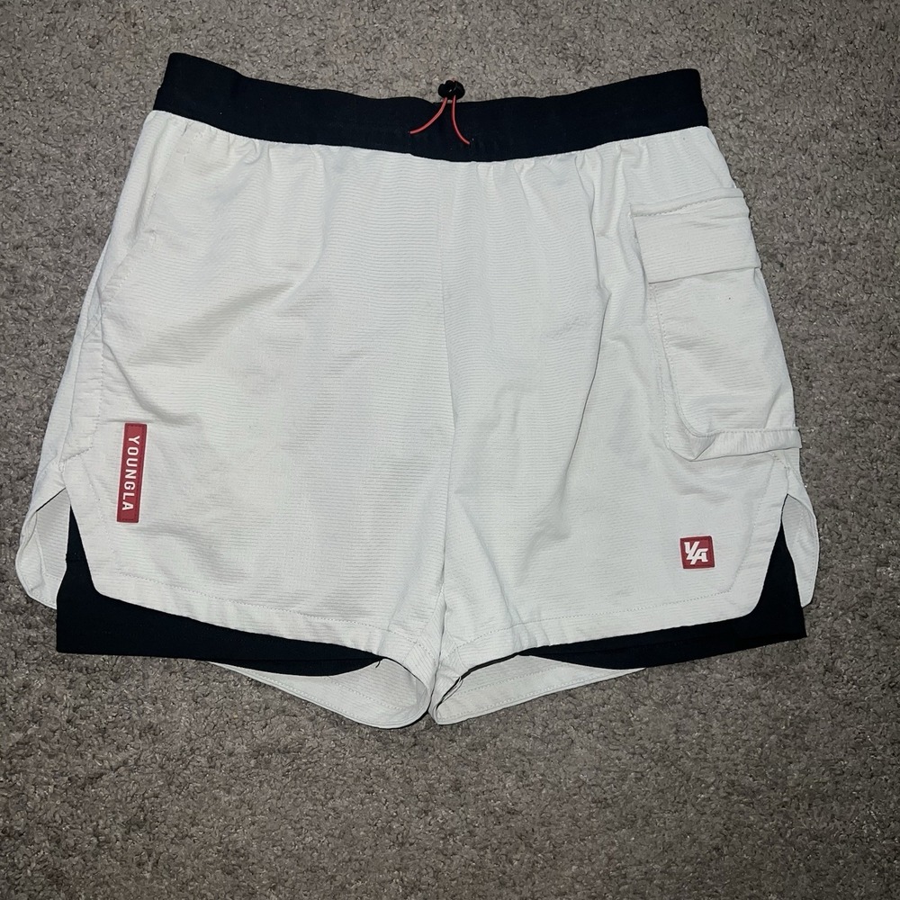 YoungLA Flap Pocket Liner Shorts Men's Size S Cream Athletic